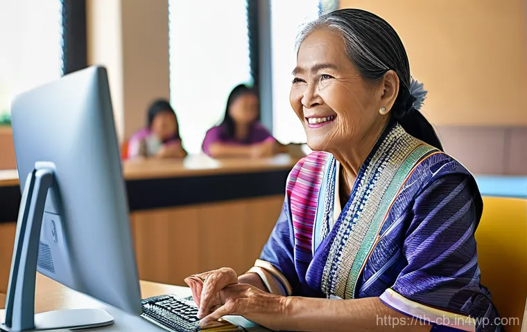 기술 격차 해소를 위한 저소득층 지원 방안 - **Prompt:** A serene and brightly lit scene inside a modern, clean Thai Digital Community Center. An...