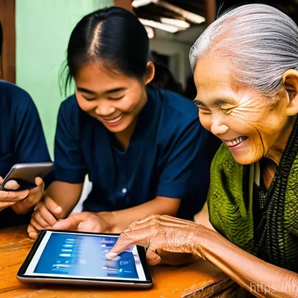 기술 격차 해소를 위한 글로벌 트렌드 - **Prompt 1: Empowering Elderly in a Digital World**
"A heartwarming scene featuring a cheerful e...