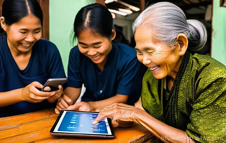기술 격차 해소를 위한 글로벌 트렌드 - **Prompt 1: Empowering Elderly in a Digital World**
    "A heartwarming scene featuring a cheerful e...