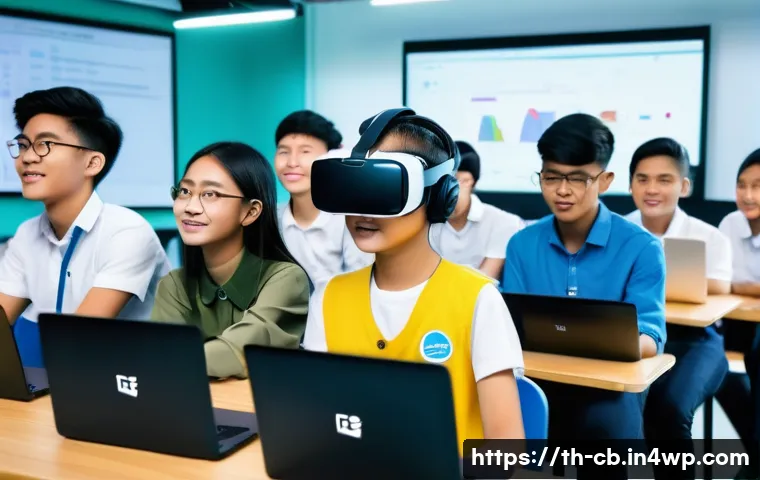 기술 격차 해소를 위한 청년 인재 양성 - **Prompt:** A diverse group of enthusiastic Thai teenagers (around 15-18 years old) are actively eng...