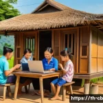 기술 격차 해소를 위한 인식 개선 캠페인 - A rural community in Thailand with families and children gathered around a newly installed high-spee...