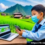 기술 격차 해소와 사회적 책임 - A rural Thai village scene in Chiang Rai province showing a newly installed 5G signal tower surround...